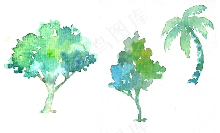 树，椰子树，棕榈树，水彩作品