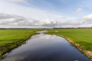 荷兰风景，河，草地，云，Pol