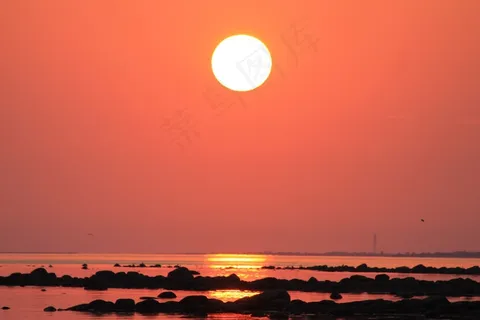 海滩，日落，太阳，地平线，大海，水，晚上，天空