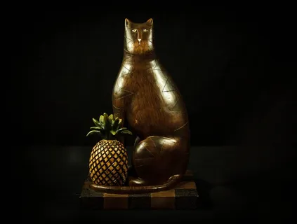 猫，菠萝，木材雕刻，小乔克，棕猫