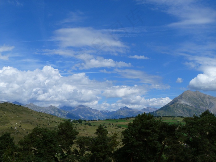 风景，自然，山，天空，蓝色，云，夏天