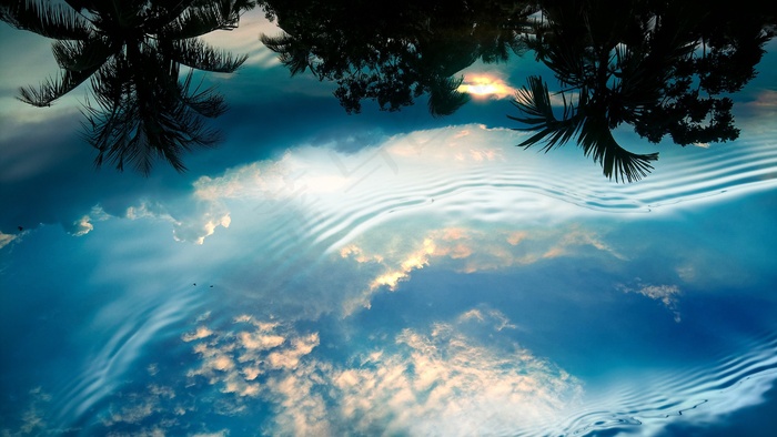 水，倒影，天空，自然，蓝色，夏天，宁静