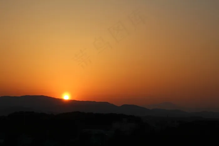 日落，发光，太阳，山，天空，在晚上