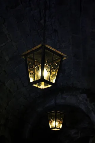 灯，光，城堡，照明，一个，灯笼，石工