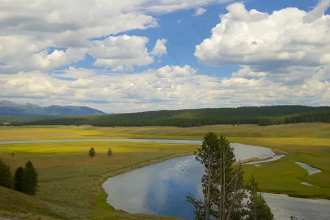 河流，景观，山谷，黄石公园，水，公园
