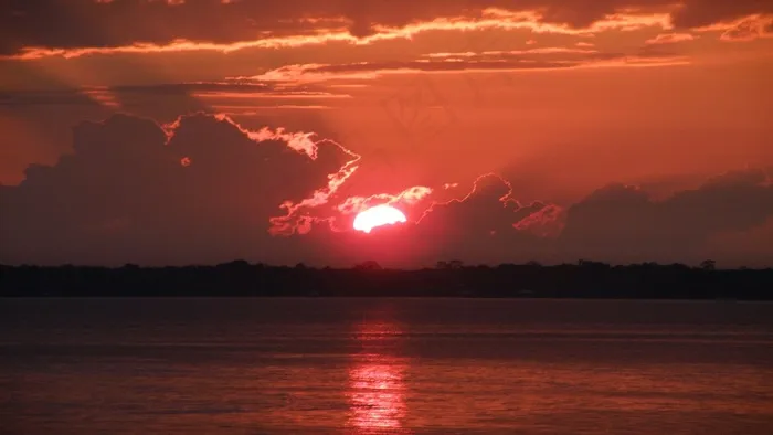 太阳，云，日出，水，河