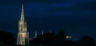 乌尔姆大教堂，乌尔姆，明斯特，夜，Dom，塔，尖顶