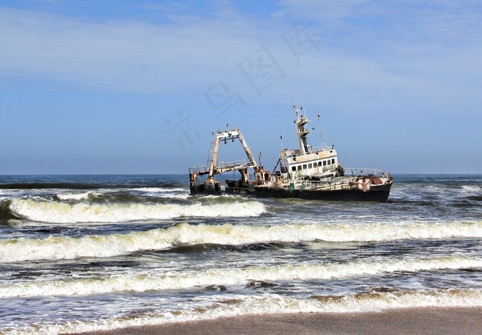 船只，击毁，沧海，老，水机，生锈，废料，搁浅