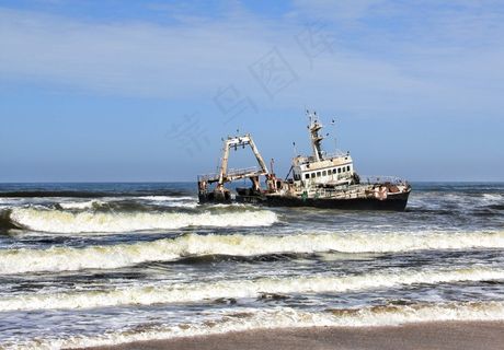 船只，击毁，沧海，老，水机，生锈，废料，搁浅