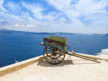 希腊，沧海，海景，南，圣托里尼岛，购物车，天空，太阳晒