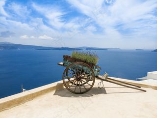 希腊，沧海，海景，南，圣托里尼岛，购物车，天空，太阳晒