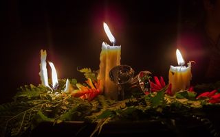 圣诞蜡烛，燃烧，灯，假期