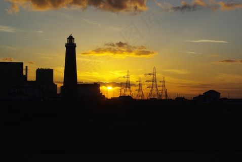 日落，灯塔，太平洋大饭店，肯特，电站