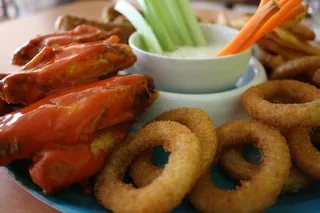 洋葱圈，鸡肉，食物，膳食，晚餐，午餐，肉