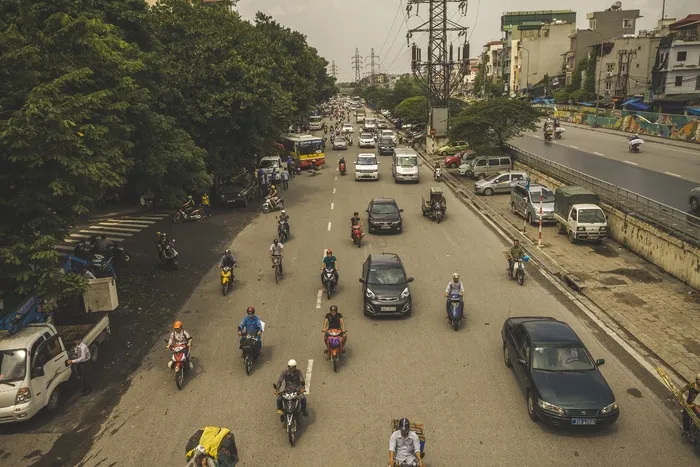 河内，越南，城市，忙，自行车，交通，汽车，道路