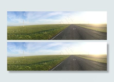 草原，哈卡斯*，道路，早上，黎明，太阳晒，全景图