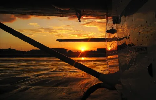 日落，太阳，设置，停机坪，发光，橙色，飞机