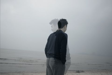 背景，大量曝光，海滩，黑暗，男子