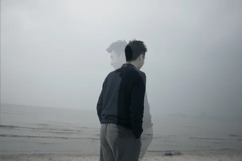 背景，大量曝光，海滩，黑暗，男子