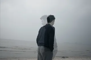 背景，大量曝光，海滩，黑暗，男子