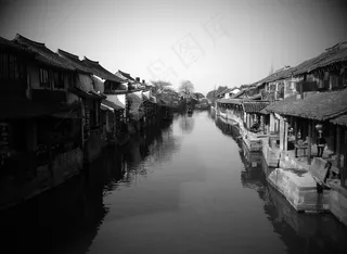 中国，村，亚洲，景观，旅行，反思，黑白