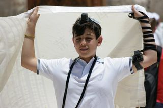 男孩，犹太人，希伯来语，祷告，塔利特，Tefillin，犹太教