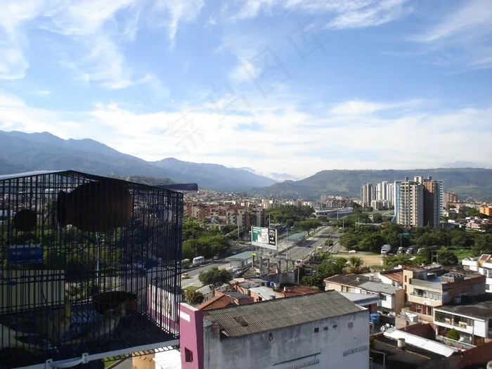 哥伦比亚，全景，山，建筑，天际线
