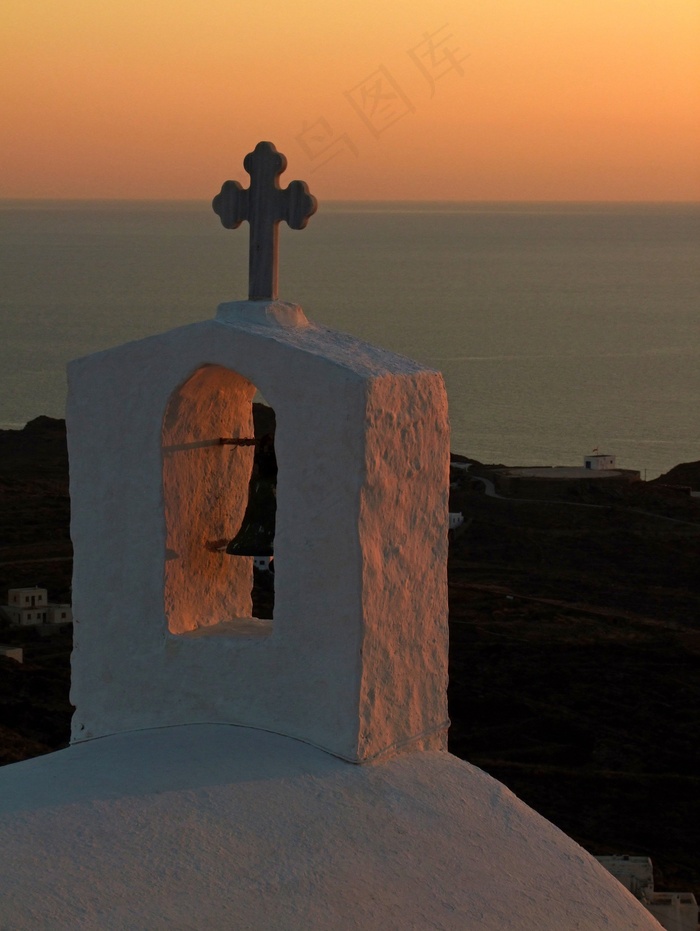 教堂，教堂屋顶，跨，展望，意见，海，日落