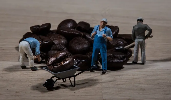 工人，咖啡，咖啡豆，咖啡厅，独轮车