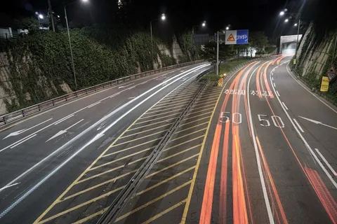 街，路，夜，长时间曝光，汽车，高速公路