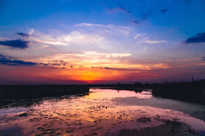 日落，黄昏，天空，河流，水，景观，自然