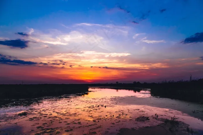 日落，黄昏，天空，河流，水，景观，自然