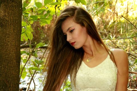 女孩，森林，秋季，肖像，连衣裙，白