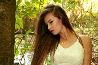 女孩，森林，秋季，肖像，连衣裙，白