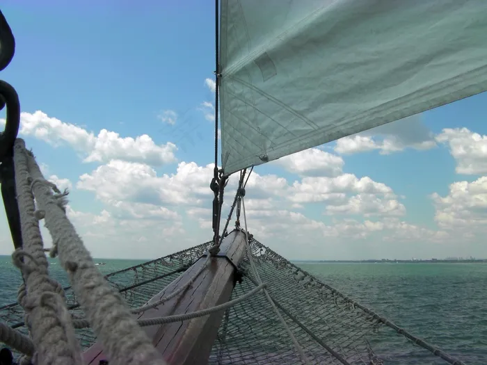 船，蓝色，观点，高大的船，净，帆，线