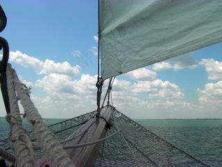 船，蓝色，观点，高大的船，净，帆，线