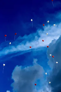 气球，心，爱情，浪漫，天空，心形，红色