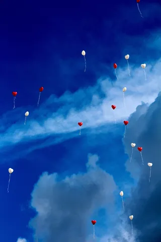 气球，心，爱情，浪漫，天空，心形，红色