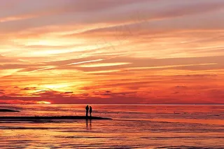 大自然，日落，北海，落潮，秋季