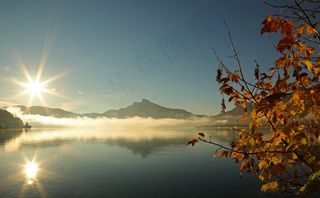 景观，湖泊，自然，银行，水，树木，山