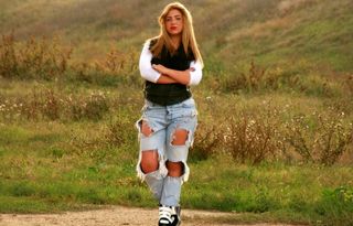 女孩，金发，绿色的眼睛，时尚