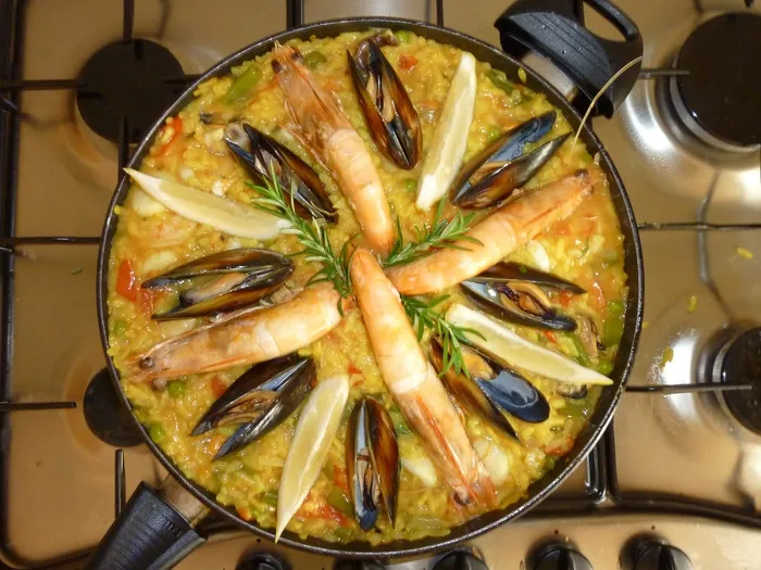 西班牙海鲜饭，海鲜，米饭，食品，地中海，西班牙语