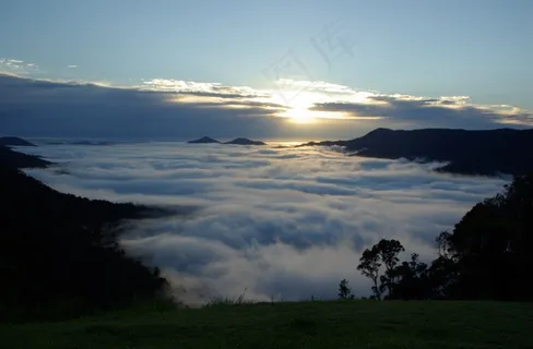 日出，薄雾，雾，雾，阳光，天空，天气