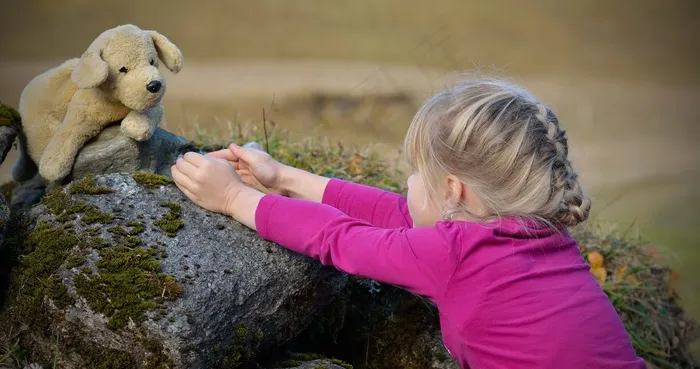 儿童，自然，女孩，金发，泰迪熊，最喜欢的玩具