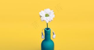黄色，雏菊，瓶，花瓶，耳机，耳塞，装饰