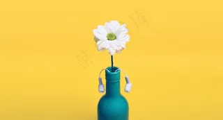黄色，雏菊，瓶，花瓶，耳机，耳塞，装饰