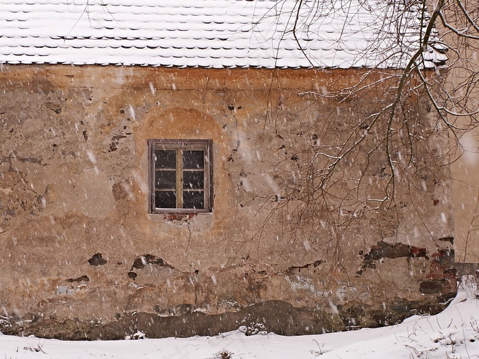 冬天，雪，下雪了，墙上，下雪了，片状，孤独