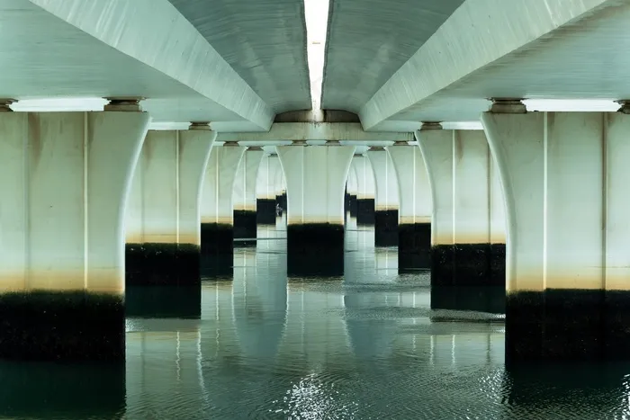透视图，桥梁，建筑，水，大梁