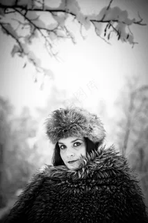 黑白，摄影，冬天，女孩，年轻