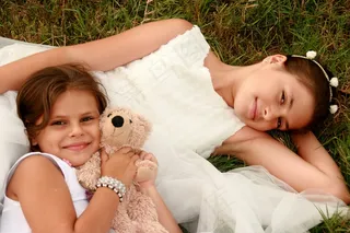 姐妹，爱情，连衣裙，白色，拥抱，幸福